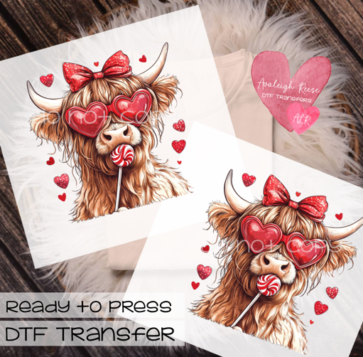 Valentine Cow with heart glasses DTF Transfer