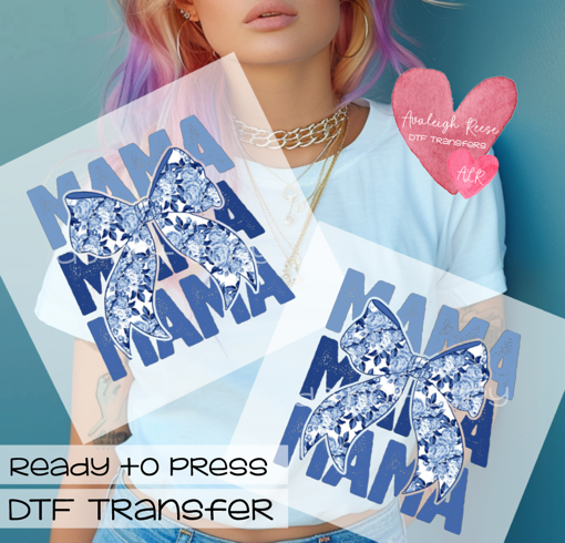 Mama Blue Floral Bow DTF Transfer