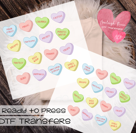 Disney Valentine Conversation Hearts DTF Transfer