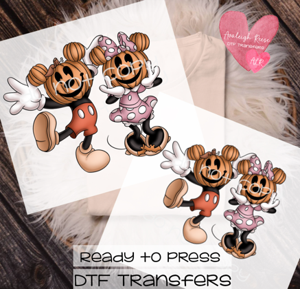 Mickey and Minnie Pumpkin Head Transfer