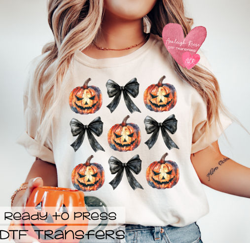 Halloween Pumpkins and Bows Coquette Transfer