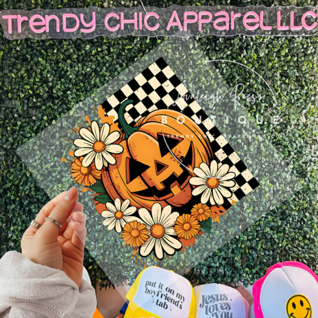 Pumpkin Checkered Floral DTF Transfer