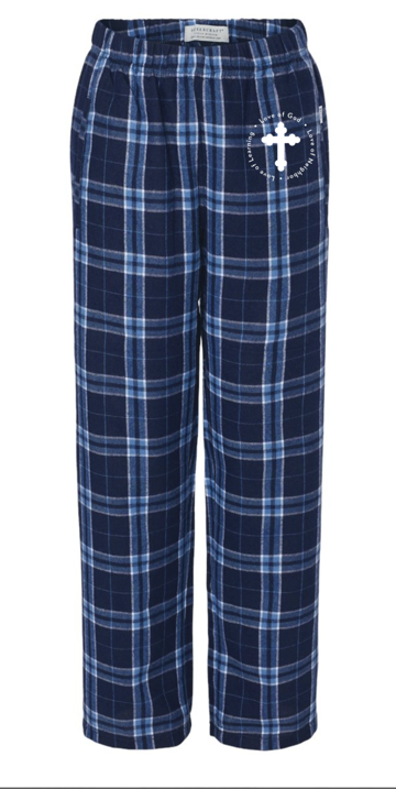 Navy Flannel Pants - Love of God Love of Neighbor Love of Learning