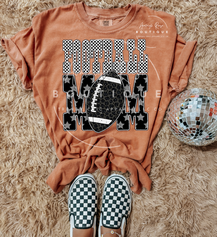 Football Mom Checkered/Star  T-Shirts & Sweatshirts