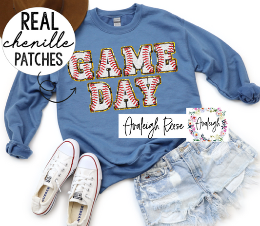 Baseball Game Day Chenille Patch Sweatshirt & T-Shirts