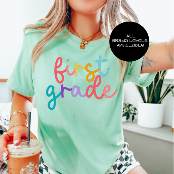 Grade Level Teacher Shirts, Colorful Teacher Shirts, Teacher Shirts, Pre-5th grade