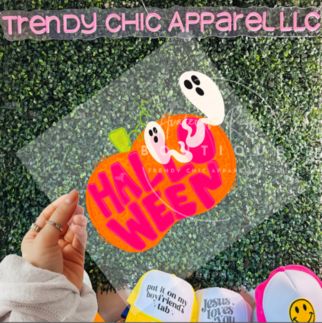 Happy Halloween Pumpkin with Ghosts DTF Transfer