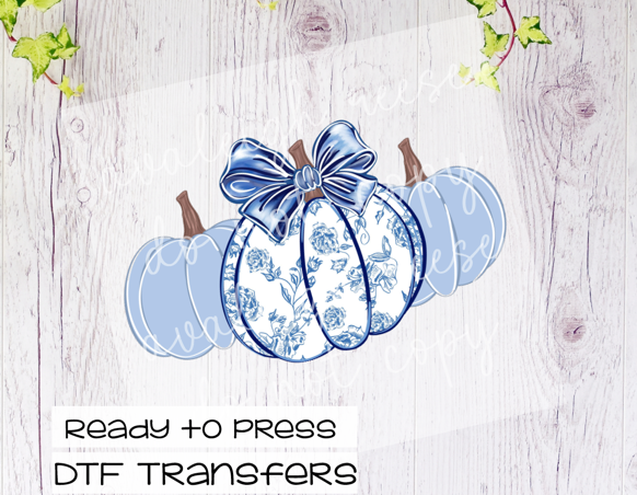 Blue Floral Pumpkin Trio Transfer