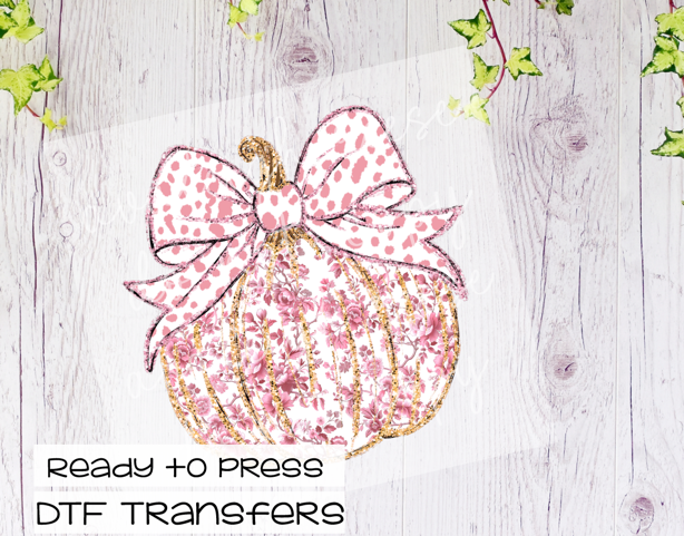 Pink Floral Pumpkin Transfer