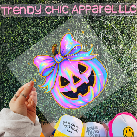Iridescent Pumpkin with Bow DTF Transfer
