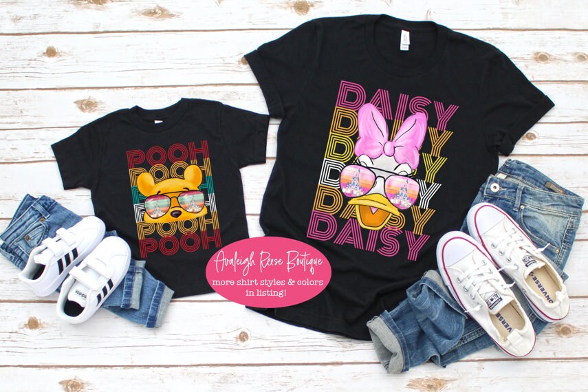 Retro Pooh Face - Watercolor Disney Shirts  - Disney Family Shirts - Retro Daisy Duck face