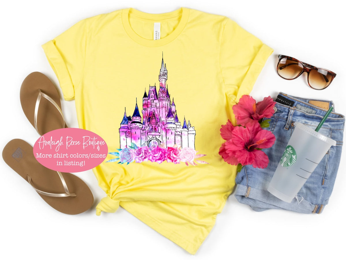 Disney Castle Disney Floral Castle Shirt  WDW Tee Unisex Shirts Family Disney Shirts