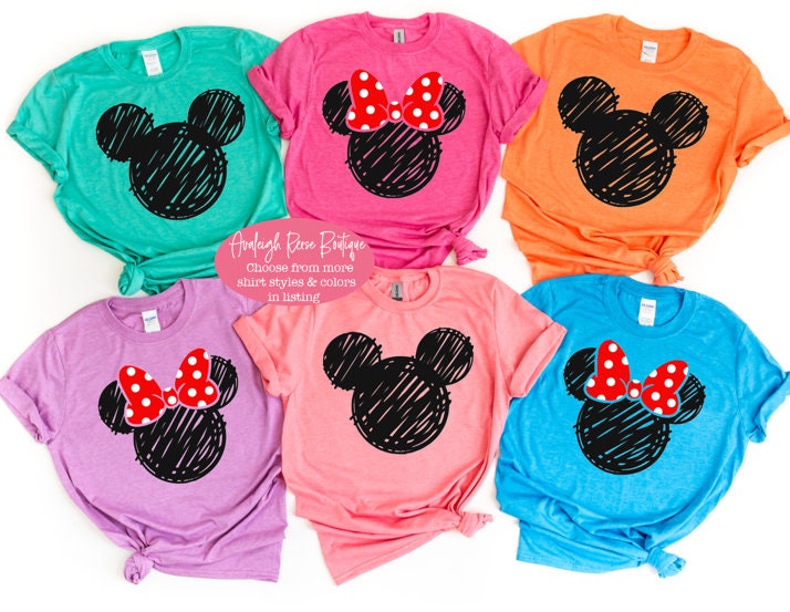 Mickey and Minnie Ears - Mickey Scribble Shirts  - Disney Family Shirts - Trendy Unisex Tees - Minnie Scribble Shirts