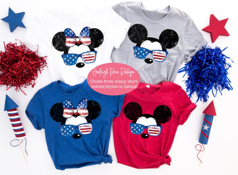 Retro Mickey Face - Watercolor Disney Shirts  - Disney Family Shirts - Retro Minnie face - Fourth of July