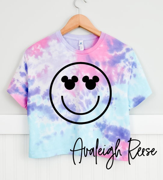 Disney Tie Dye Crop Shirt, Mickey Mouse smiley Tee, Disneyland Tie Dye Shirt, Crop Tie Dye Shirt, Disney shirt, Disney World Shirt