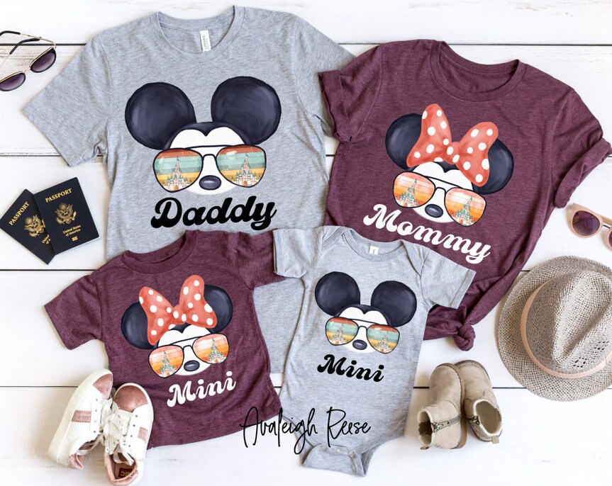 Disney Mickey And Minnie Mommy Daddy Mini Matching T-Shirt, Sunglasses Mickey And Minnie Mouse Shirt, Matching Disney Family Shirts