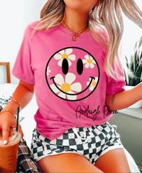 Summer Daisy Smiley T-shirt, Daisy Smiley Face Shirt, Purple T Shirt, Retro Smile Shirt, Smile Face TShirt, Woman’s, summer