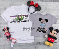 Disney Fun Shirts, Lets get buzzed, What the fork, Disney Funny Tees, Disney Unisex Shirts, Epcot Drink