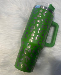 SHIPS SAME DAY | 40 Oz. Stainless Steel Double Insulated Cup with Handle Leopard and Straw