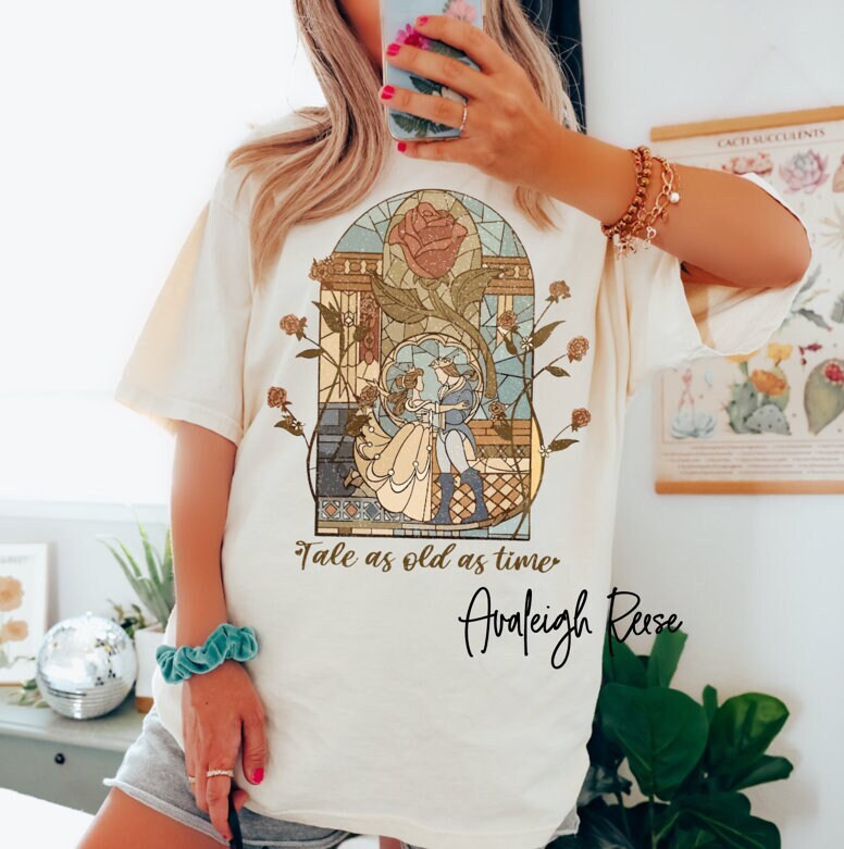 Comfort Colors® Vintage Tale as Old as Time Shirt, Retro Beauty and the Beast T-Shirt, Disney Princess Shirt, Belle Beauty Princess Tees