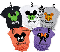 Personalized Mickey Minnie pumpkin ghost bat witch Disney Halloween family group matching shirts, Custom Halloween disney world tees