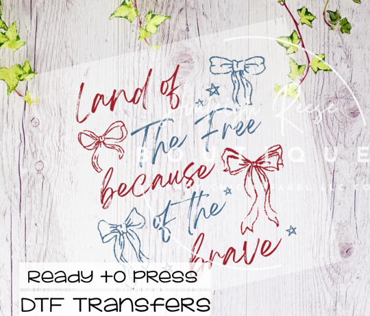 Land of the Free because of the Brave DTF Transfer