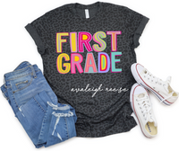 First Grade Teacher Shirt, 1st Grade Teacher Team Shirts, First Grade Crew, Black Leopard Teacher Tees, First Grade Squad