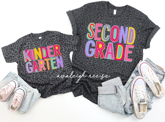 Kindergarten or Second Grade Teacher Shirt, 2nd Grade Teacher Team Shirts, Kinder Crew, Black Leopard Teacher Tees, Second Grade Squad