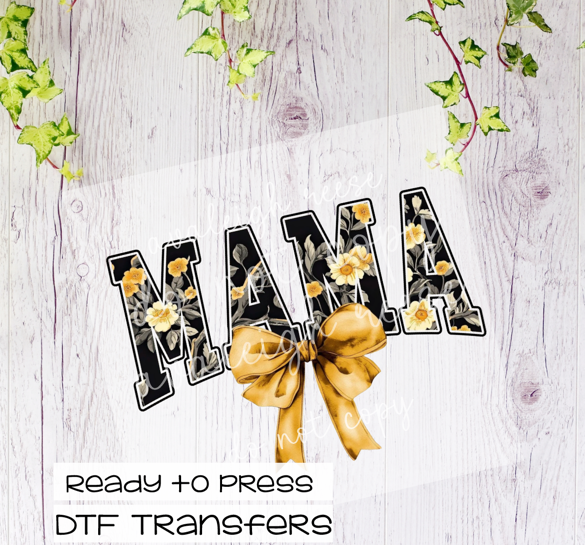Mama Black & Yellow Floral  DTF Transfer