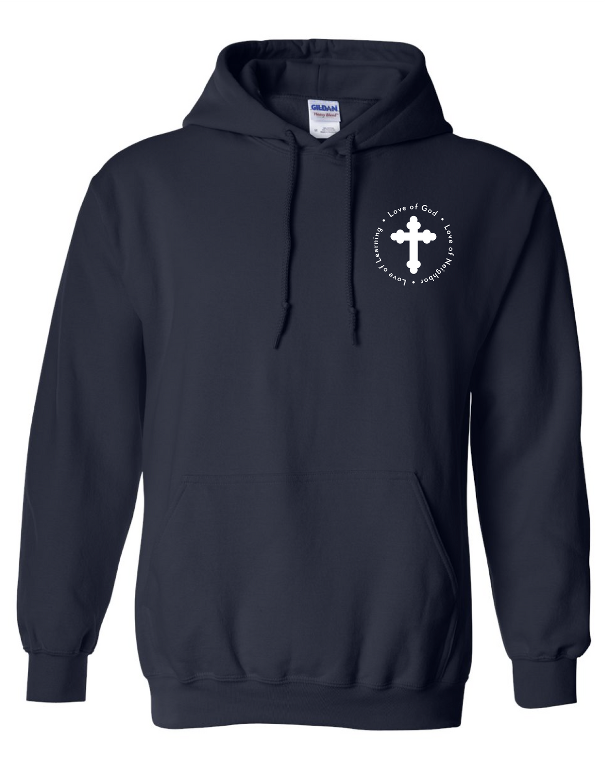 Navy Pullover Hoodie - Pocket - Love of God Love of Neighbor Love of Learning