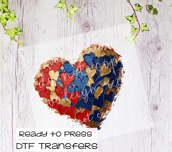 Smudge Heart Red Gold Blue DTF Transfer