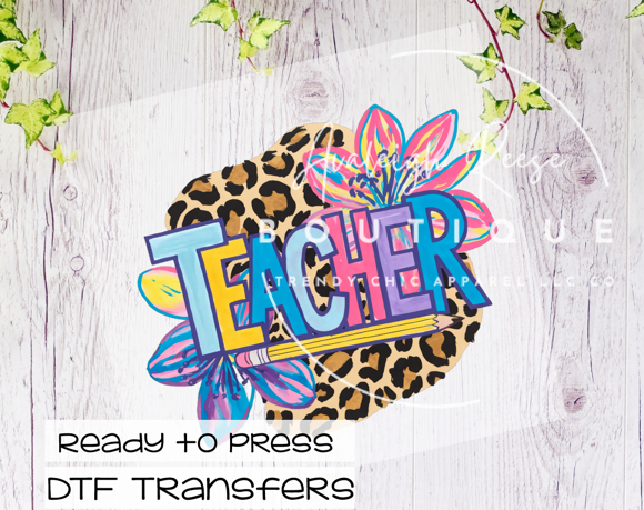 Teacher Floral Leopard DTF Transfer