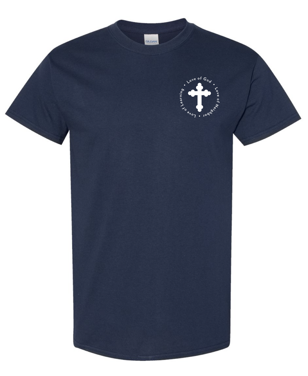 Navy Tee - Pocket - Love of God Love of Neighbor Love of Learning