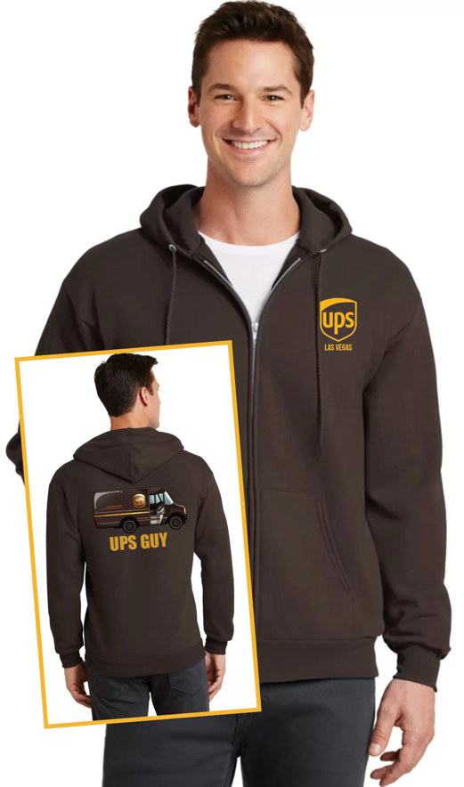 Zip Up Hoodie - Logo with Package Truck UPS GUY