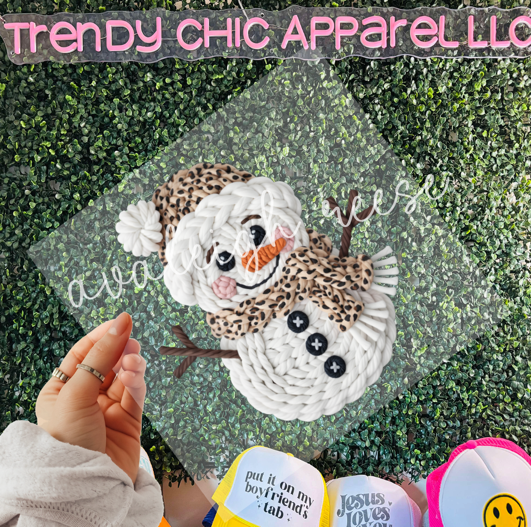 Faux Yarn Snowman Leopard  DTF Transfer