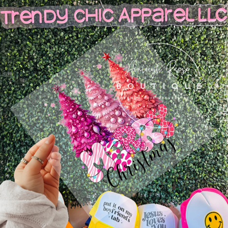 Merry Christmas Pink Tree Trio DTF Transfer
