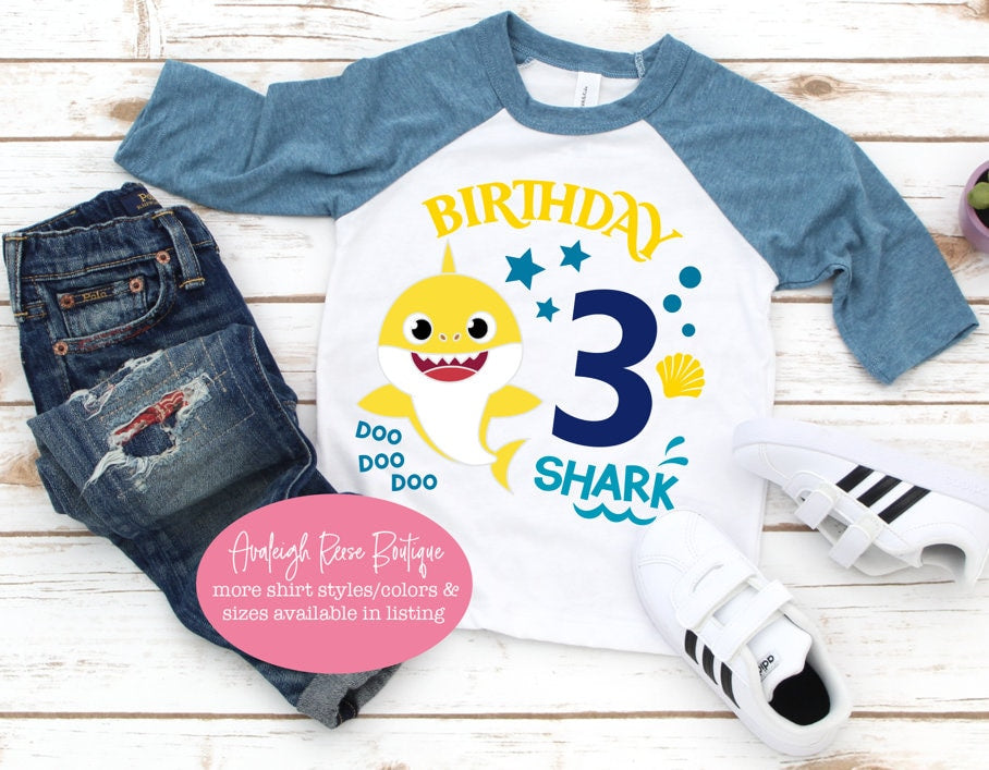 Birthday Shark Tees - Third Birthday Shark Shirts - Boy Shark Raglans